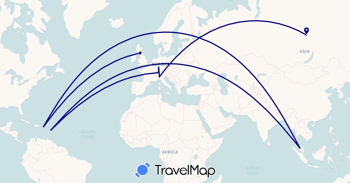 TravelMap itinerary: driving in Switzerland, Germany, United Kingdom, Guadeloupe, Italy, Malaysia, Puerto Rico, Russia (Asia, Europe, North America)